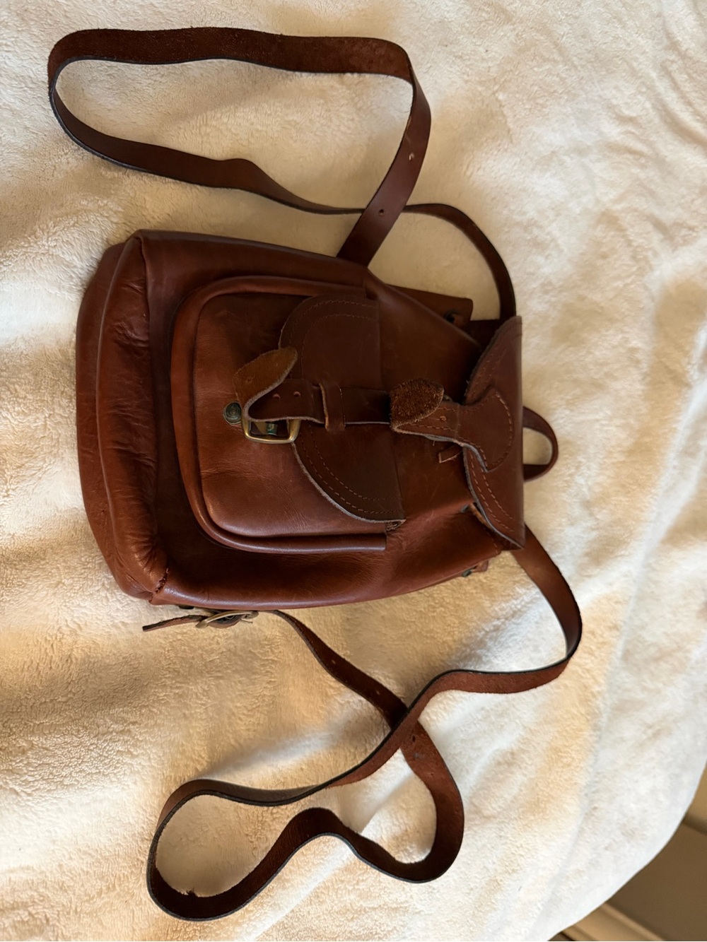 genuine leather brown mini backpack